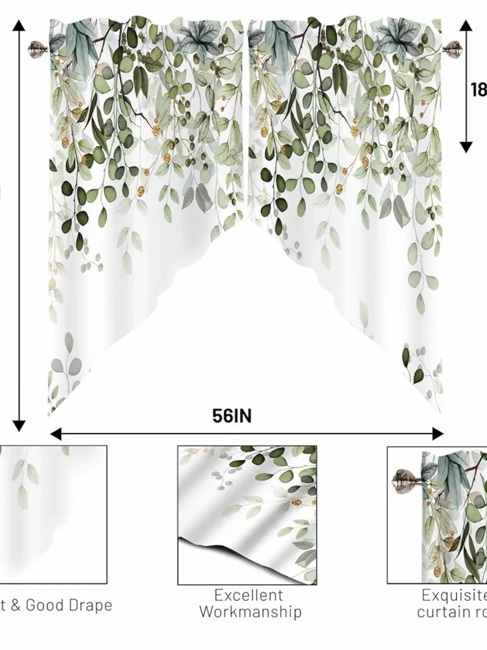 Botanical Greenery Valance Curtain - Leaf Print